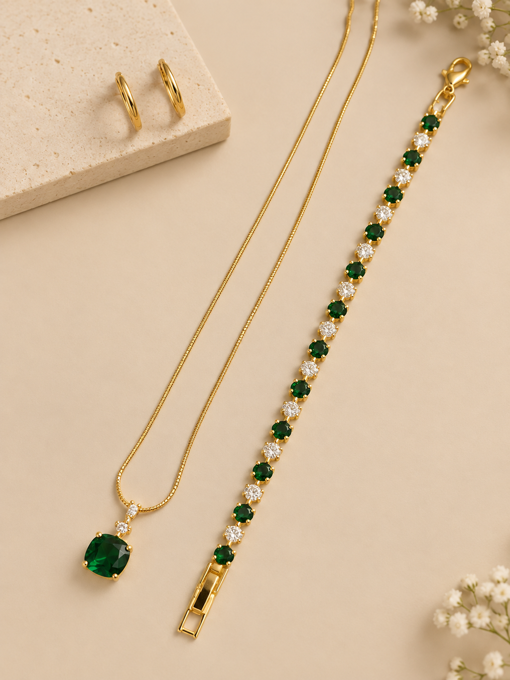 Emerald Elegance – 3-Piece Jewellery Combo