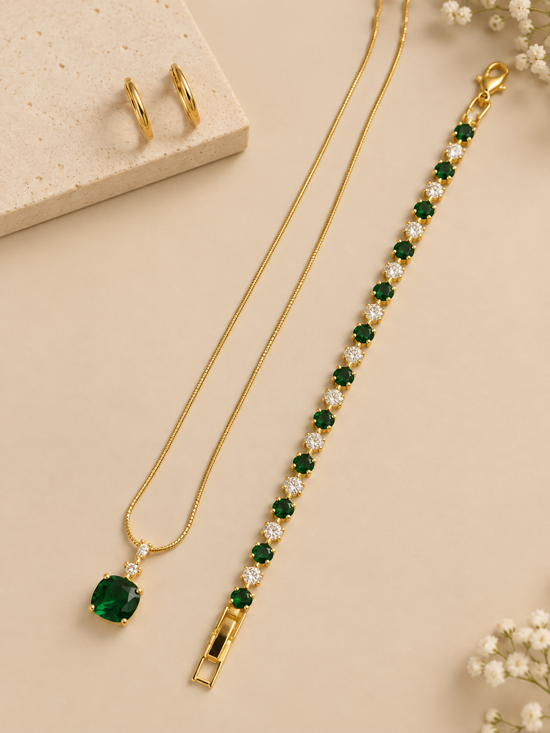 Emerald Elegance – 3-Piece Jewellery Combo