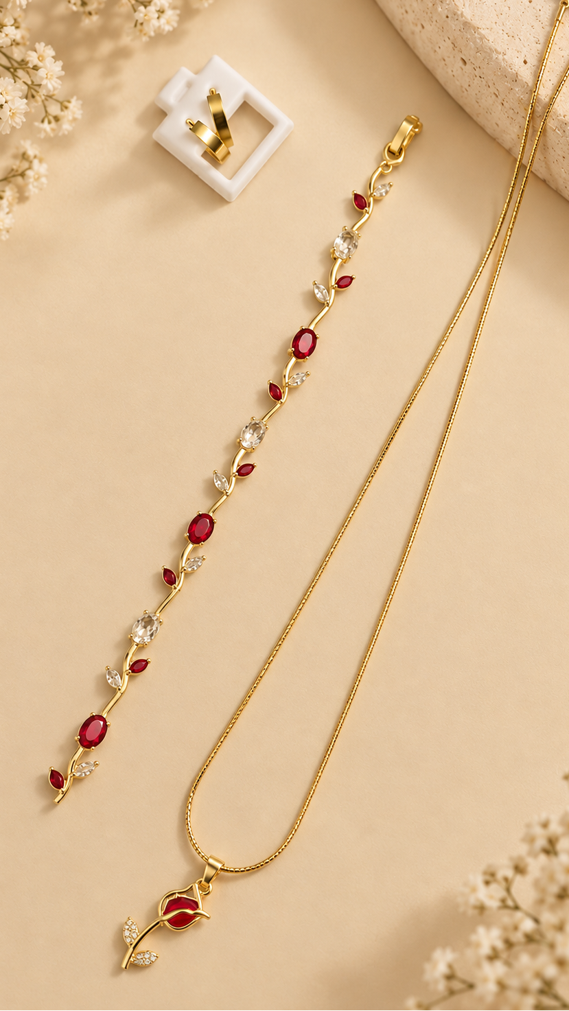 Ruby Vine – 3-Piece Jewellery Combo