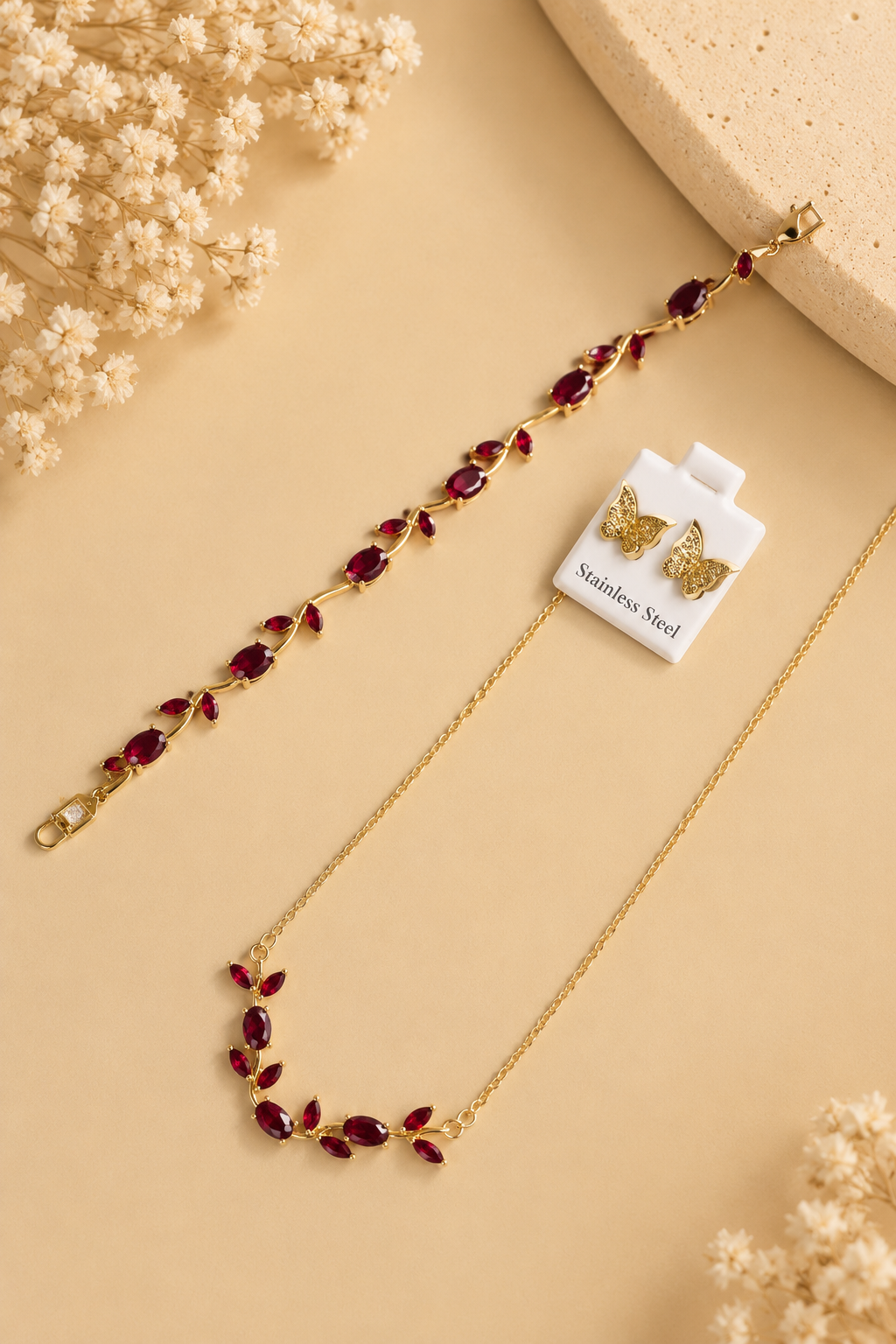 Ruby Bloom – 3-Piece Jewellery Combo