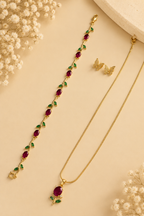 Ruby Leaf Charm – 3-Piece Jewellery Combo