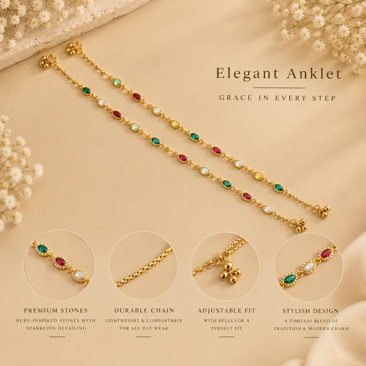 Gold Beaded Chain Anklet