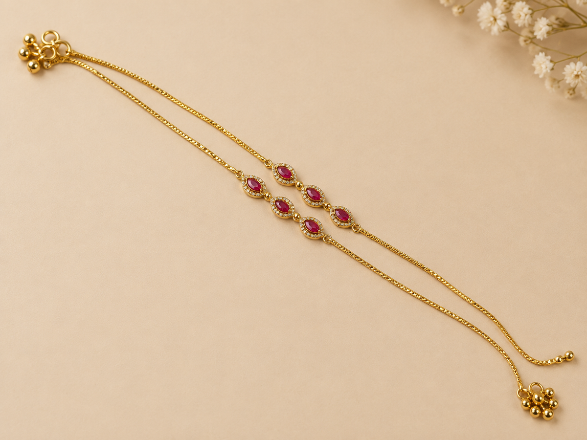 Antique Ruby Mini Mani Anklet