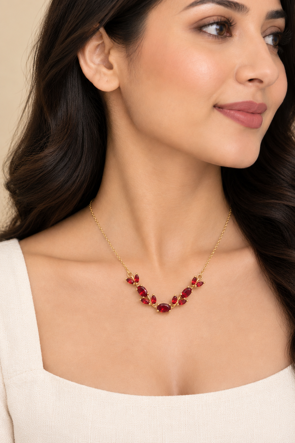 Ruby Leaf Necklace