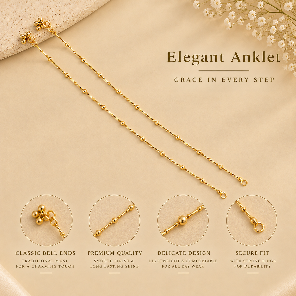 Gold Beaded Chain Anklet