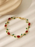 Ruby with Green Tulip Vine Anti-Tarnish Bracelet