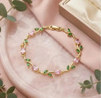 Pink with Green Tulip Anti-Tarnish Bracelet