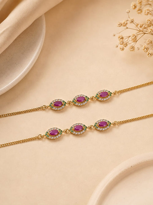 18K Gold Dipped Ruby & Emerald Anklet