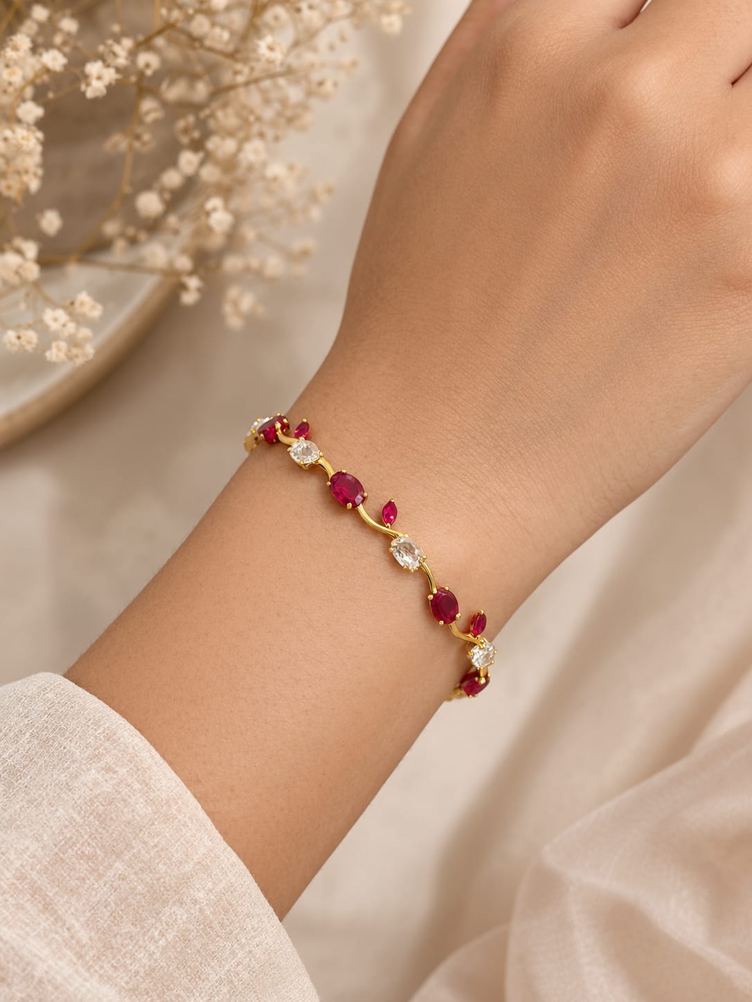 Ruby Tulip Anti-Tarnish Bracelet