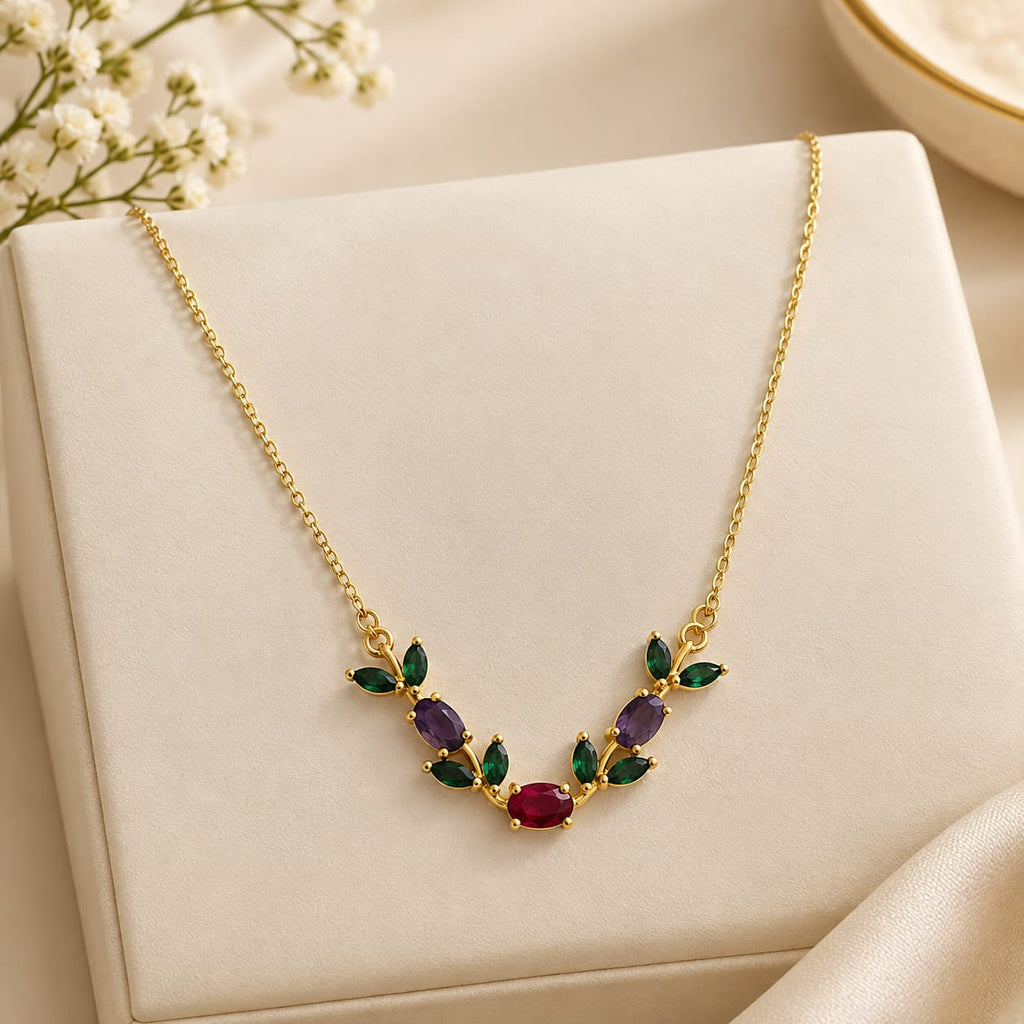 Emerald with Lilac Ruby Floral Necklace