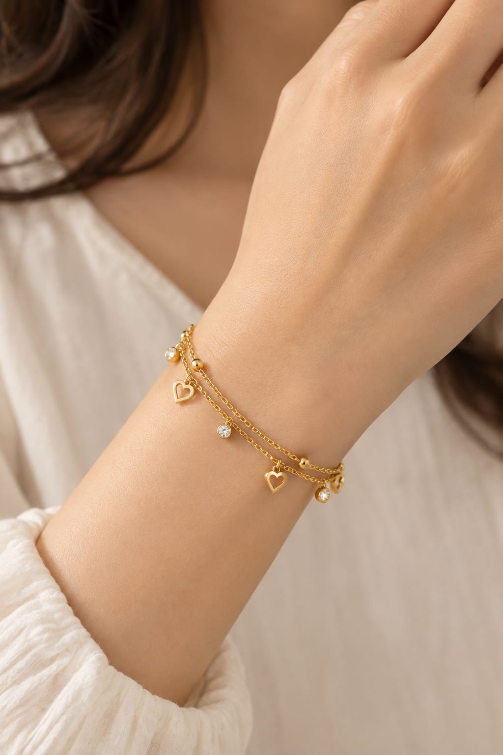 Heart Charm Double-Layer Bracelet