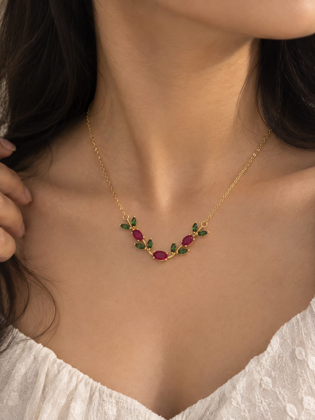Ruby Leaf Statement Necklace