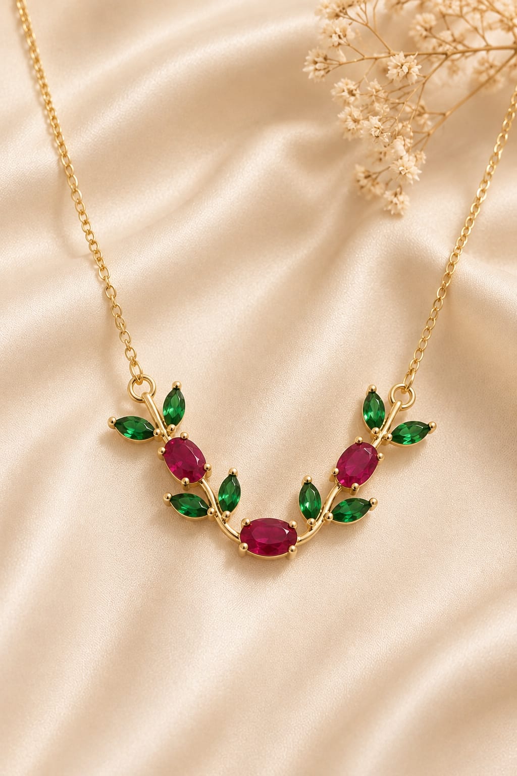 Ruby Leaf Statement Necklace