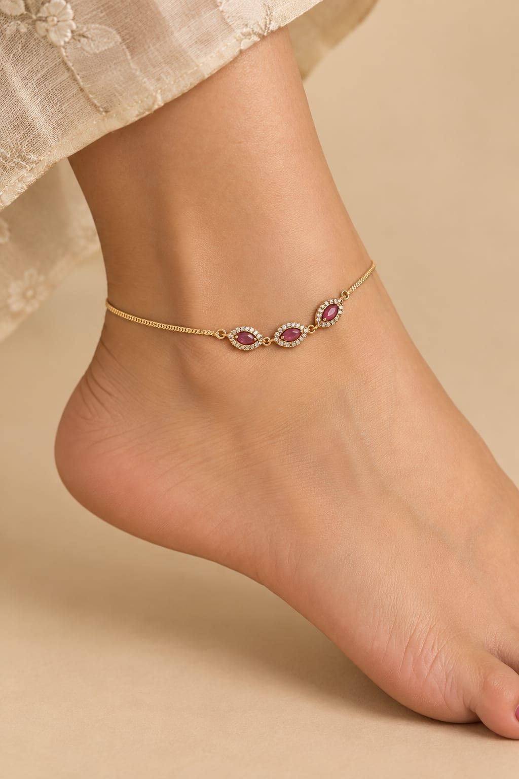 Antique Ruby Mini Mani Anklet