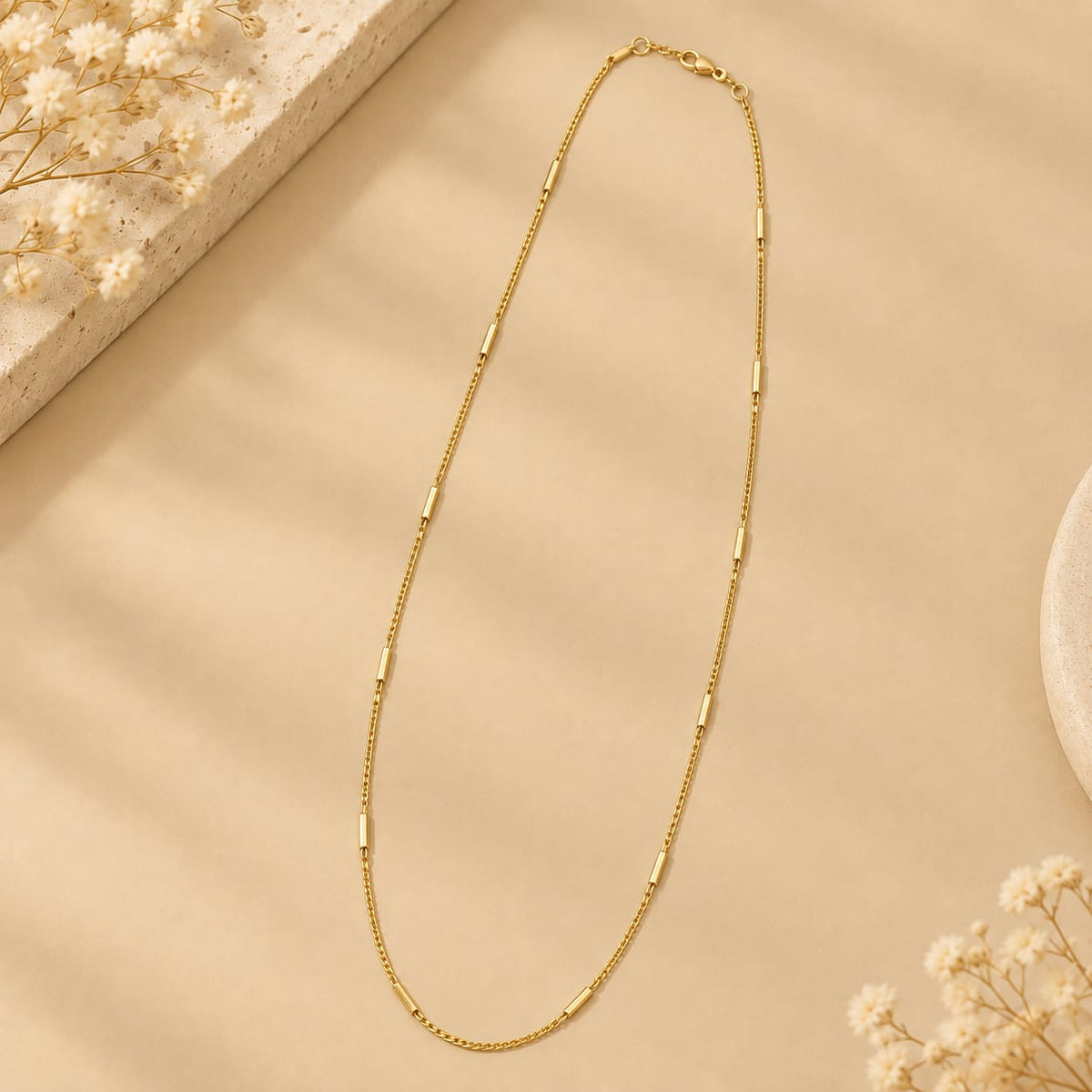18K Gold Plated Minimal Bar Chain – 24 Inches