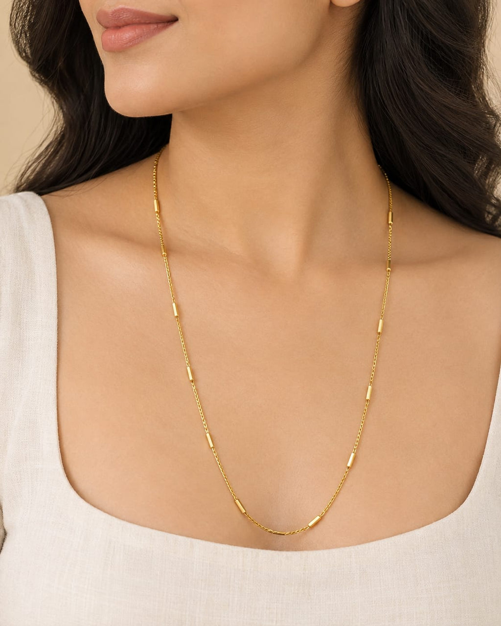 18K Gold Plated Minimal Bar Chain – 24 Inches