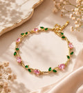 Pink with Green Tulip Anti-Tarnish Bracelet